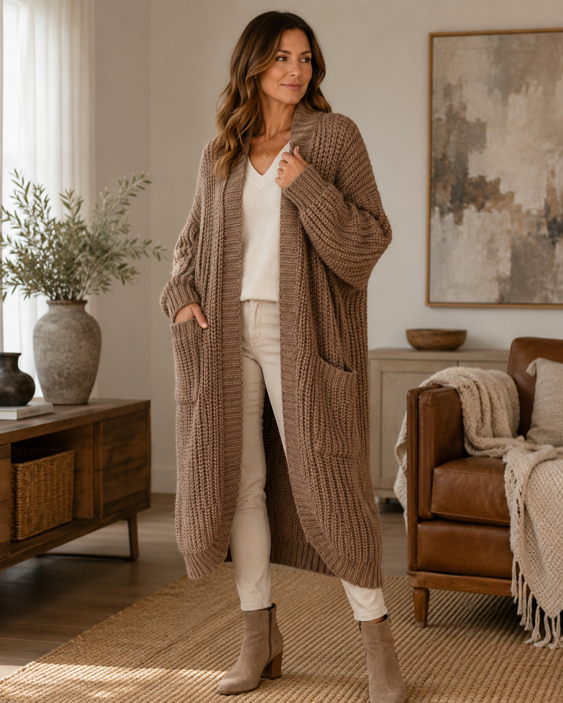 Lang gebreid vest