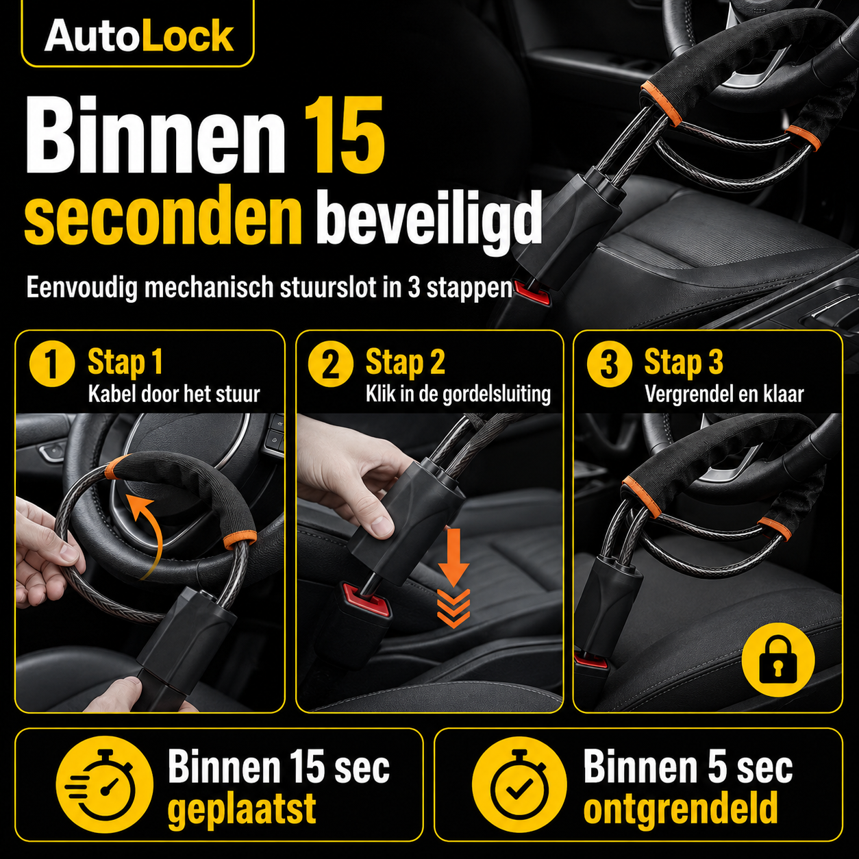 AutoLock™ - Niet-kapot-te-krijgen stuurslot voor elke auto!
