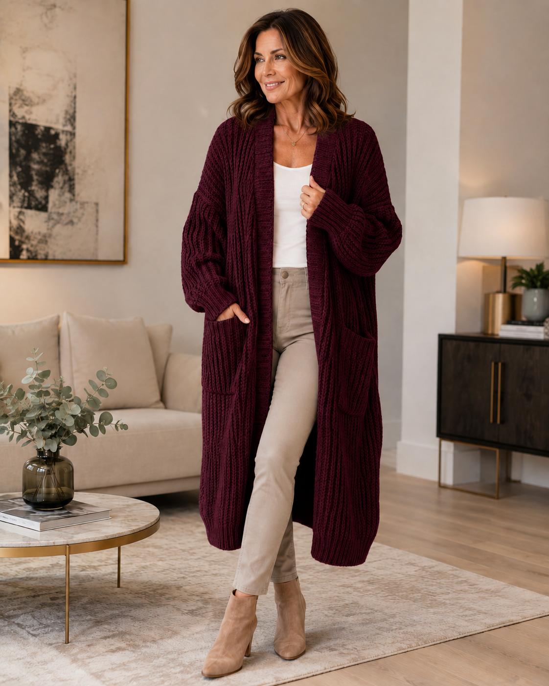 Lang gebreid vest