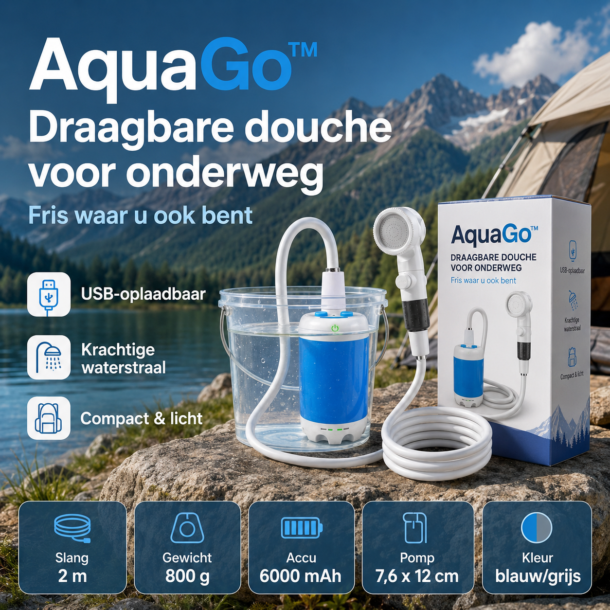 AquaGo™ – De ideale draagbare douche voor onderweg