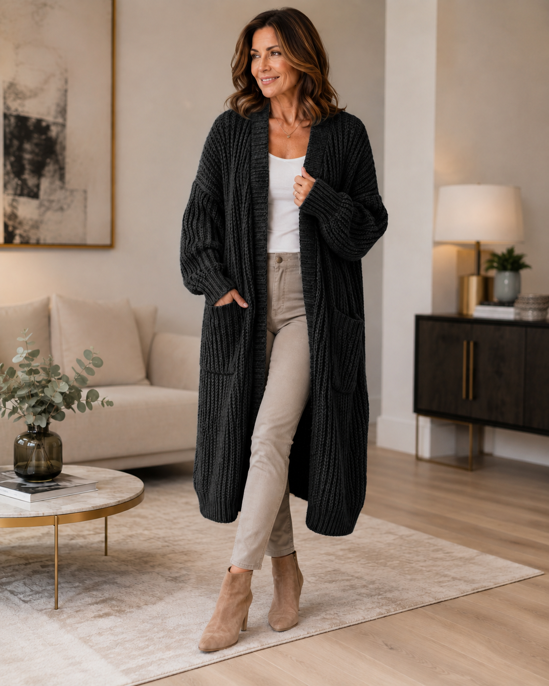 Lang gebreid vest