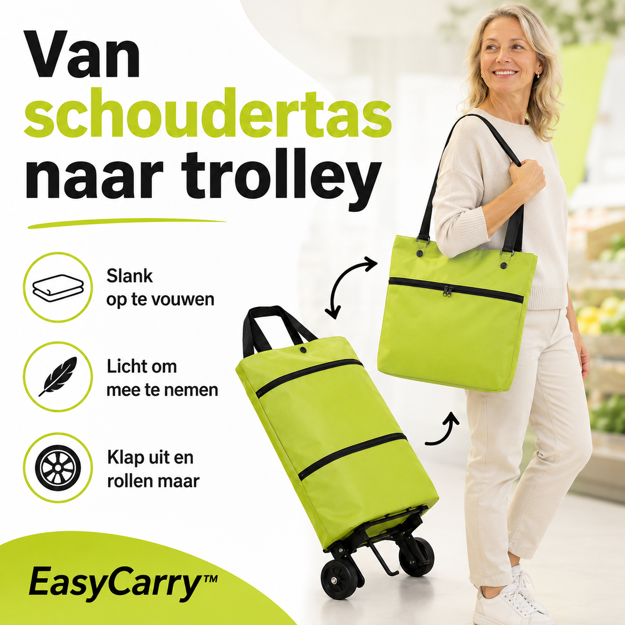 EasyCarry™ – Nooit Meer Tillen: Rol Je Boodschappen Moeiteloos Mee