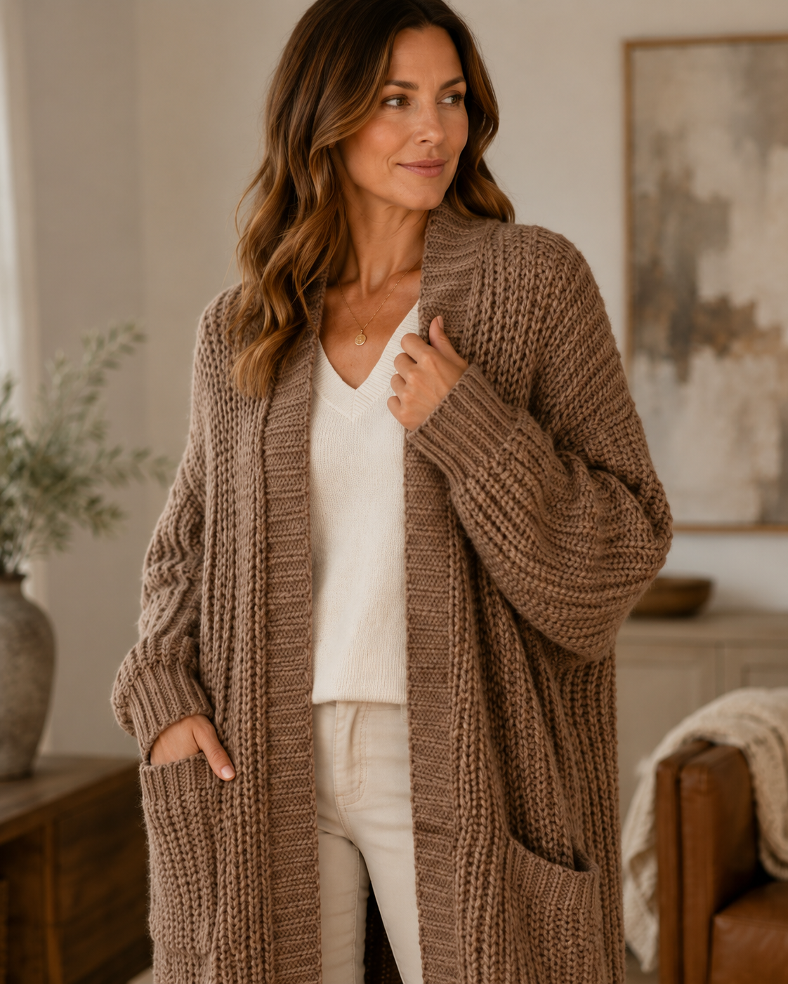 Lang gebreid vest