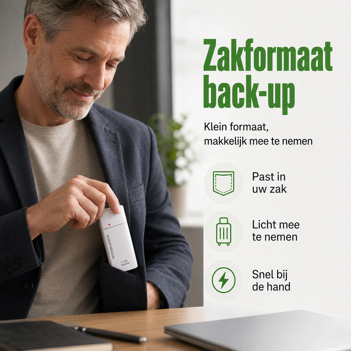 Noodoplader | Laad uw telefoon op zonder stroom of stopcontact | 1+1 gratis