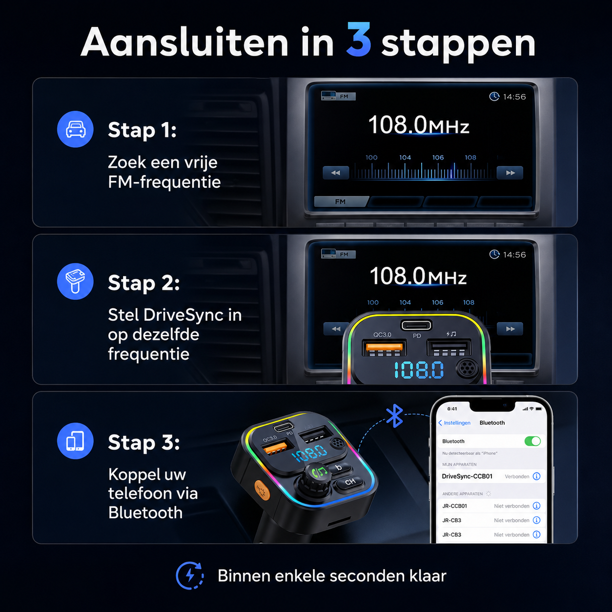DriveSync™ | Muziek, handsfree bellen & snelladen in elke auto