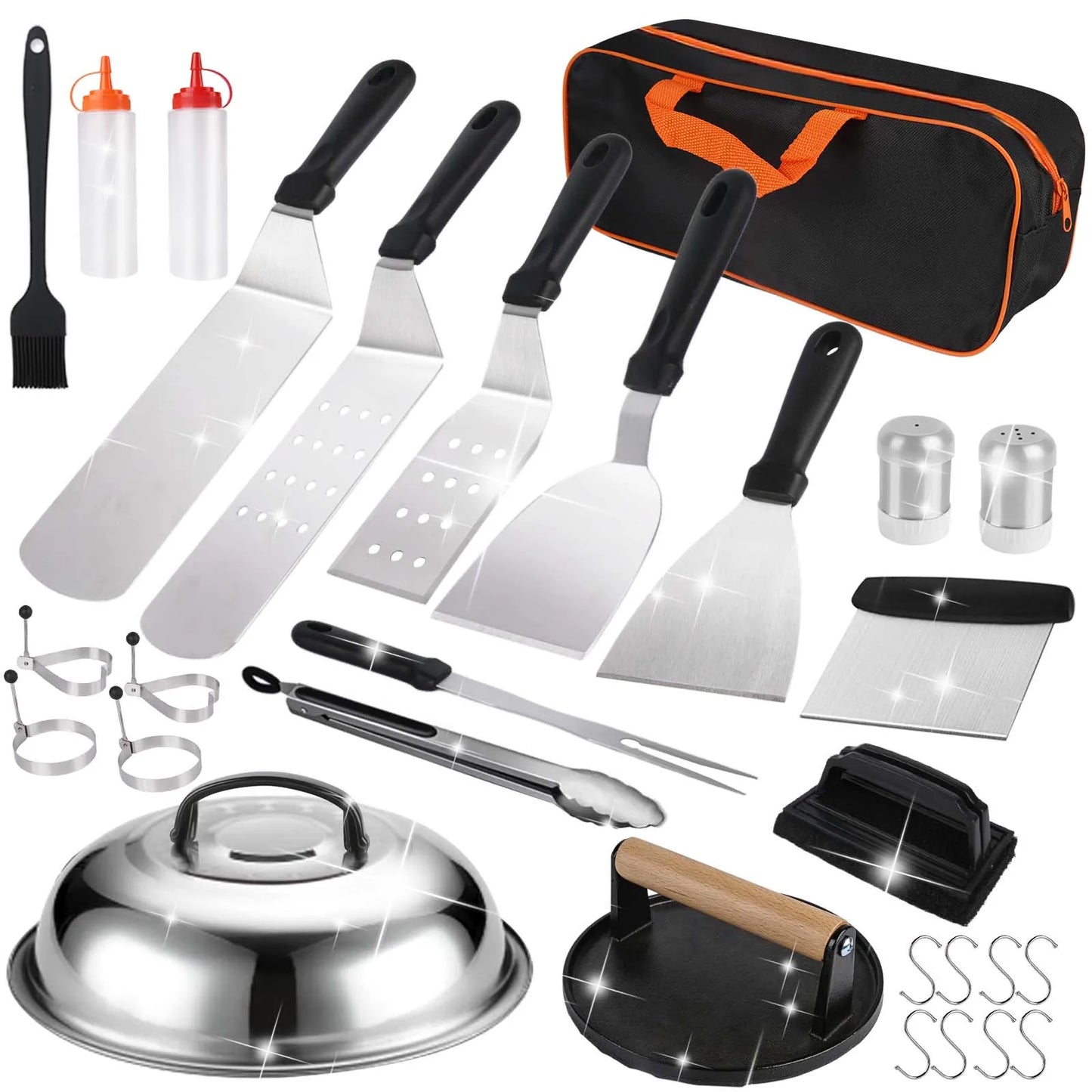Barbecue Bestekset 29-delig BBQ Grill Accessoires met Burgerpers Grillspatel RVS Burgerbel Plancha Accessoires