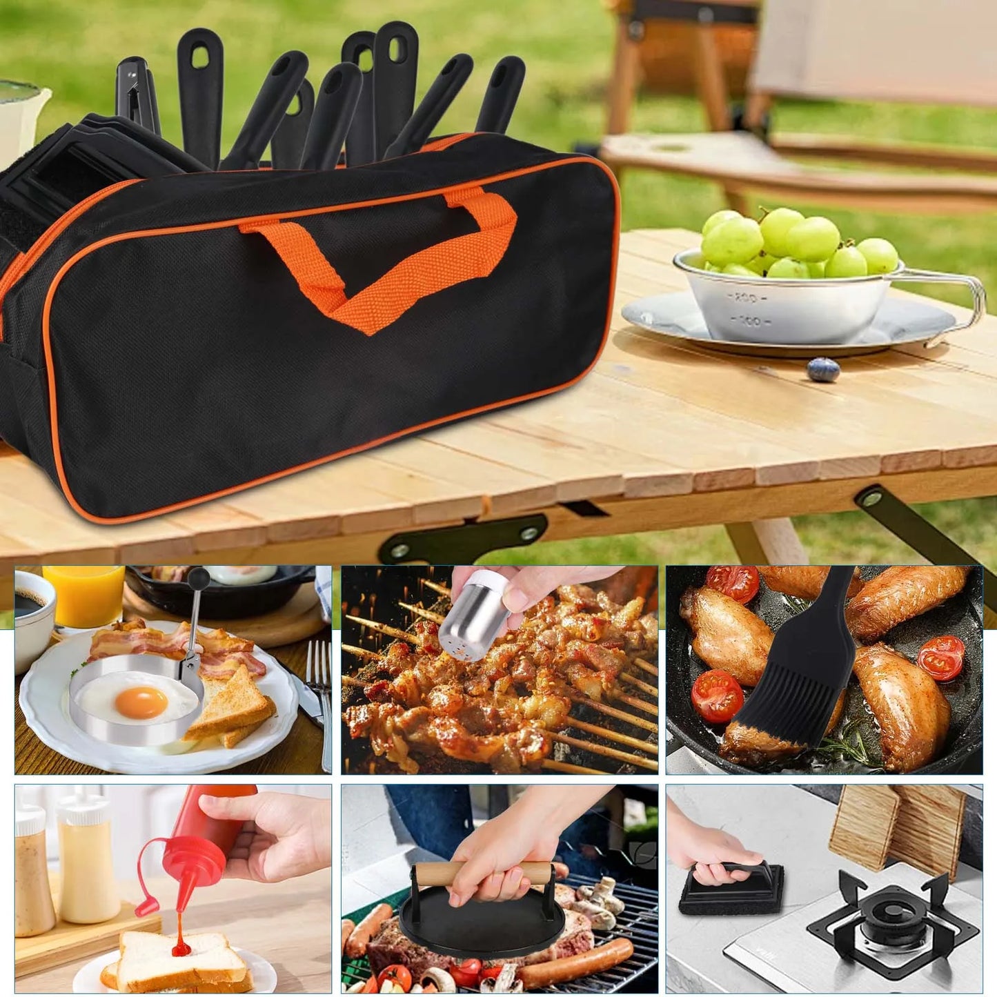 Barbecue Bestekset 29-delig BBQ Grill Accessoires met Burgerpers Grillspatel RVS Burgerbel Plancha Accessoires