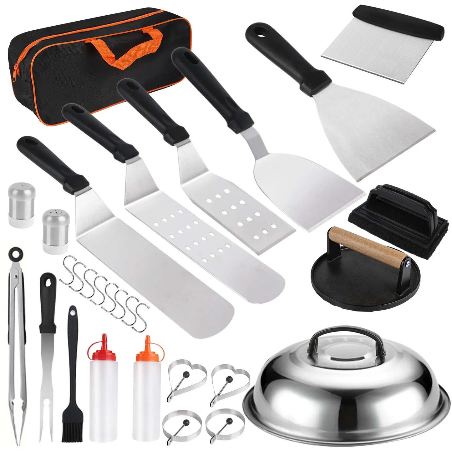 Barbecue Bestekset 29-delig BBQ Grill Accessoires met Burgerpers Grillspatel RVS Burgerbel Plancha Accessoires
