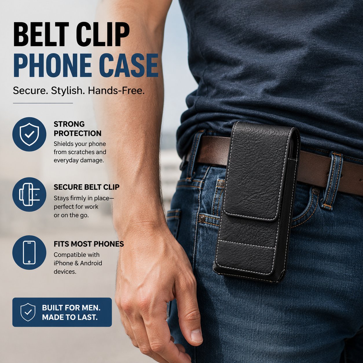 📱Riem Telefoonhouder met Magnetische Sluiting – Stevig Smartphone Holster met Clip, Riemlus & Kaartvak