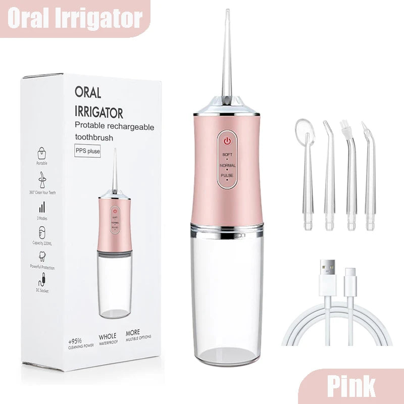 Monddouche Draagbare Tandheelkundige Water Flosser USB Oplaadbare Waterstraal Floss Tandenstoker 4 Jet Tip 220 ml 3 Modi