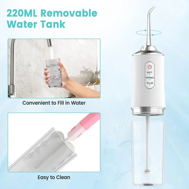 Monddouche Draagbare Tandheelkundige Water Flosser USB Oplaadbare Waterstraal Floss Tandenstoker 4 Jet Tip 220 ml 3 Modi