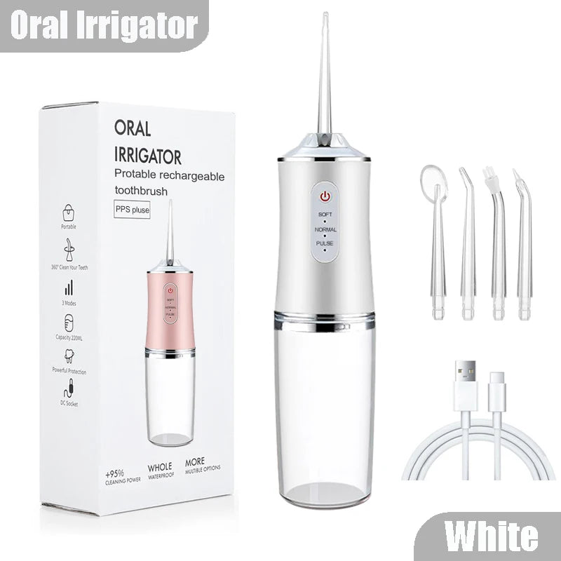 Monddouche Draagbare Tandheelkundige Water Flosser USB Oplaadbare Waterstraal Floss Tandenstoker 4 Jet Tip 220 ml 3 Modi