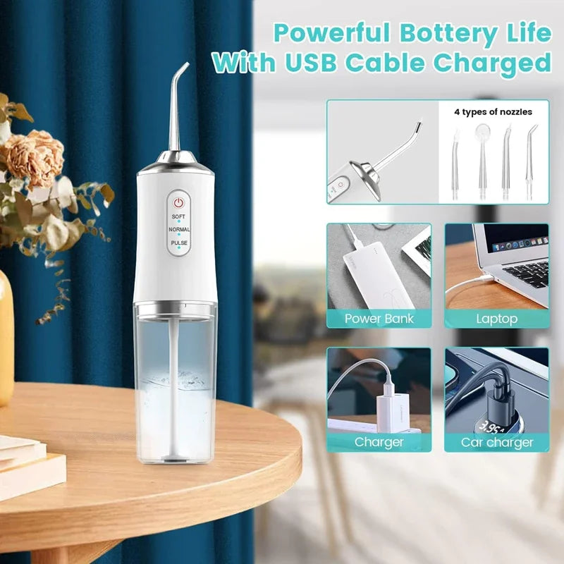 Monddouche Draagbare Tandheelkundige Water Flosser USB Oplaadbare Waterstraal Floss Tandenstoker 4 Jet Tip 220 ml 3 Modi