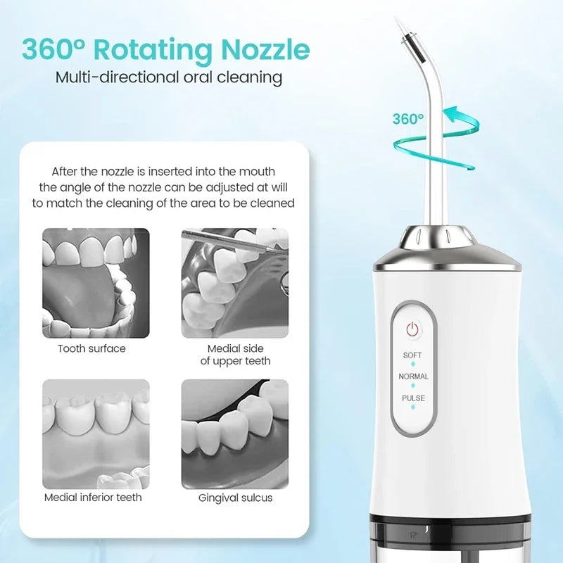 Monddouche Draagbare Tandheelkundige Water Flosser USB Oplaadbare Waterstraal Floss Tandenstoker 4 Jet Tip 220 ml 3 Modi