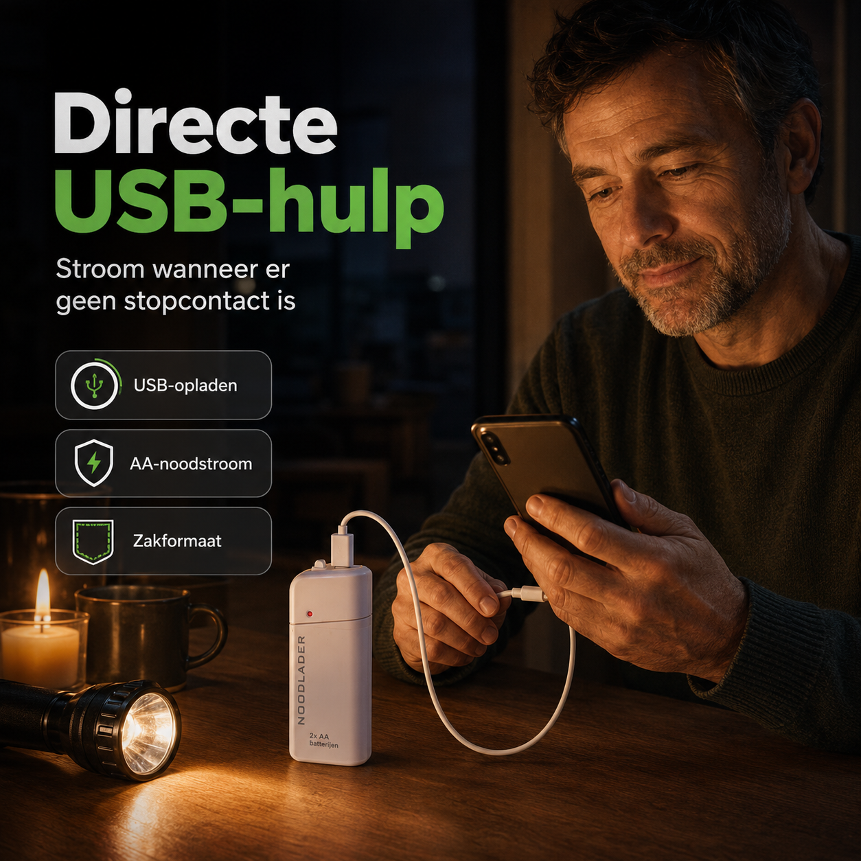 Noodoplader | Laad uw telefoon op zonder stroom of stopcontact | 1+1 gratis