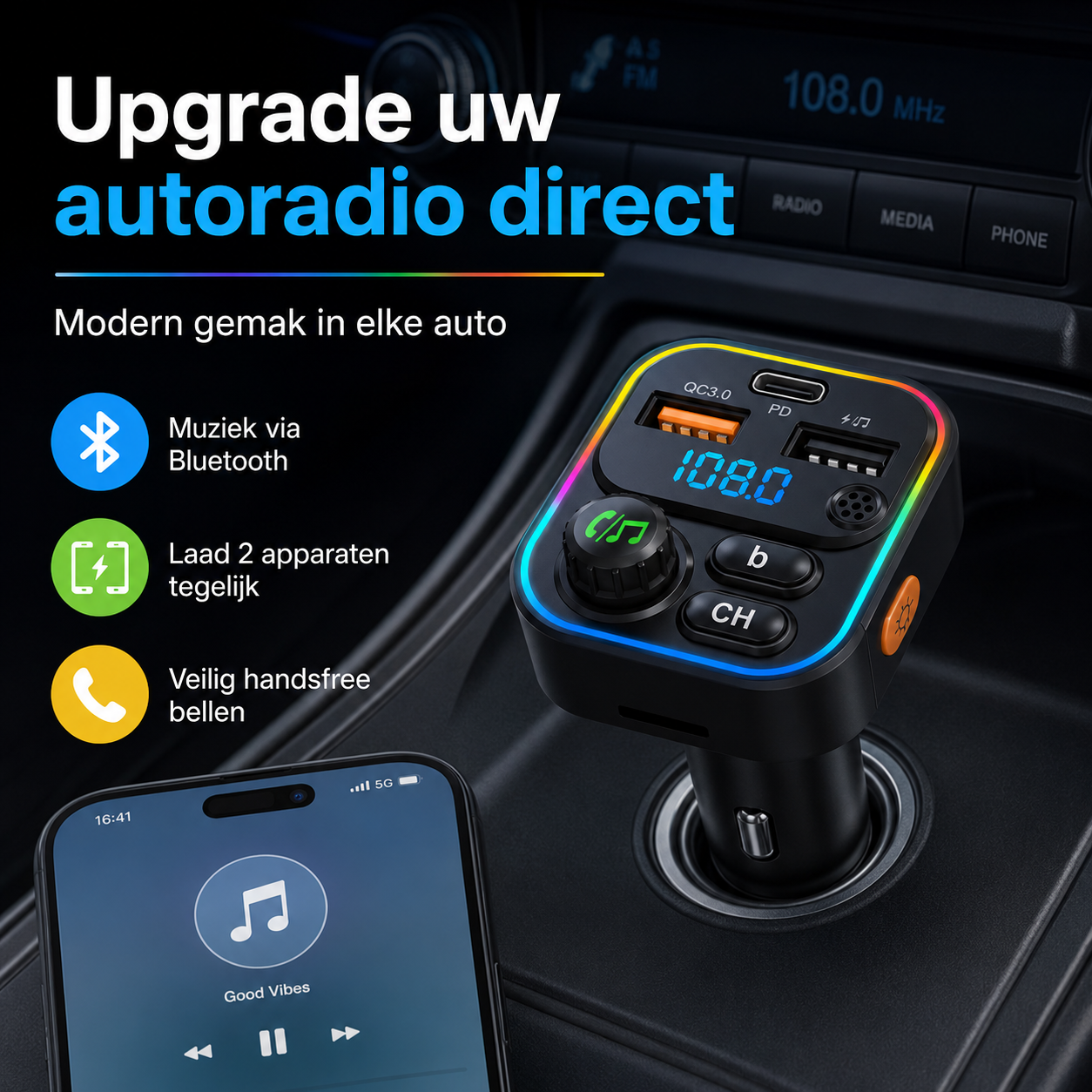 DriveSync™ | Muziek, handsfree bellen & snelladen in elke auto