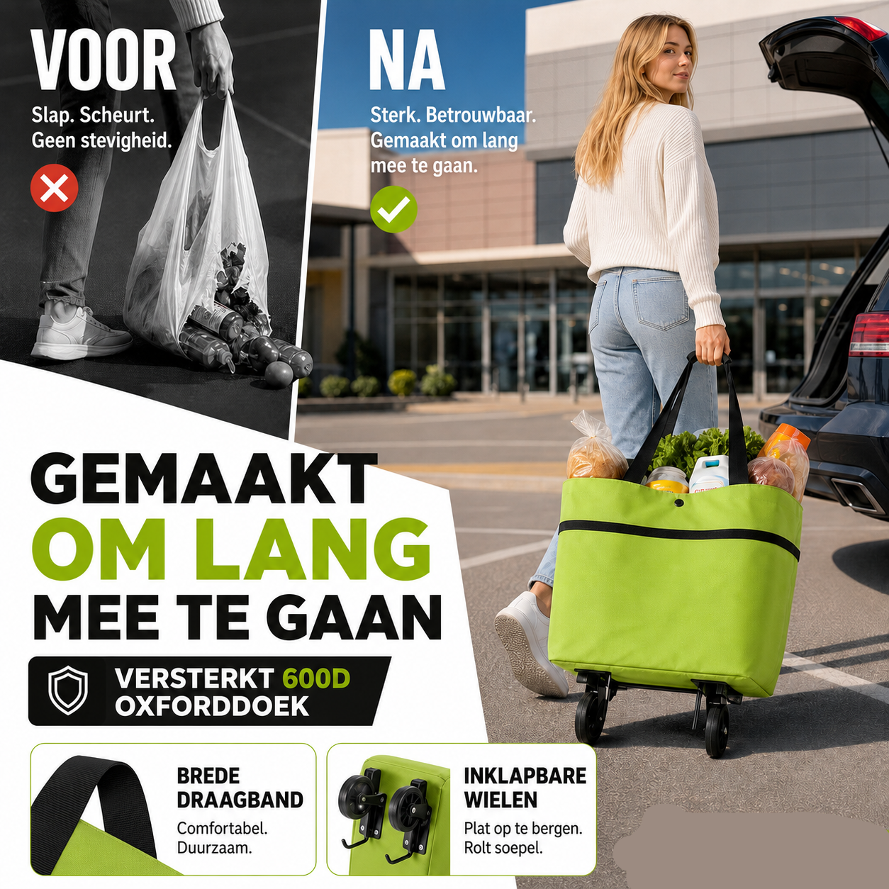EasyCarry™ – Nooit Meer Tillen: Rol Je Boodschappen Moeiteloos Mee