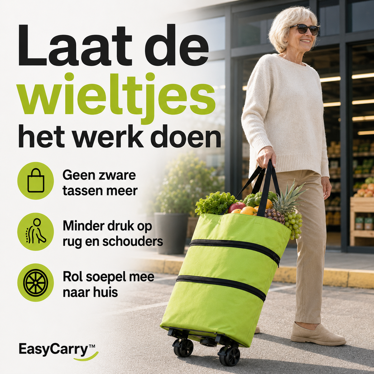EasyCarry™ – Nooit Meer Tillen: Rol Je Boodschappen Moeiteloos Mee