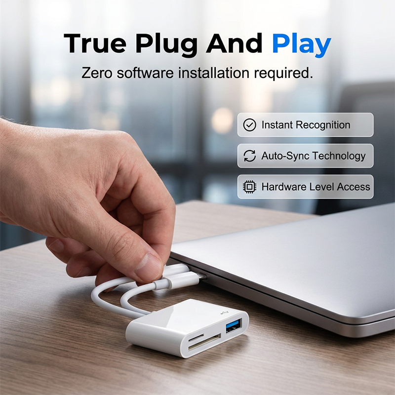 📱 Stop met het zoeken naar de juiste adapter! Deze 5-in-1 kaartlezer met Type-C en Lightning leest álles – SD, TF, USB – tot 1TB, zonder driver, zonder gedoe.